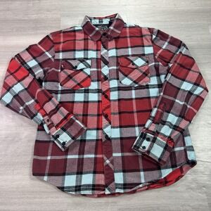 Fox Shirt Mens Large Red Plaid Long Sleeve Flannel Button Up Fox Racing